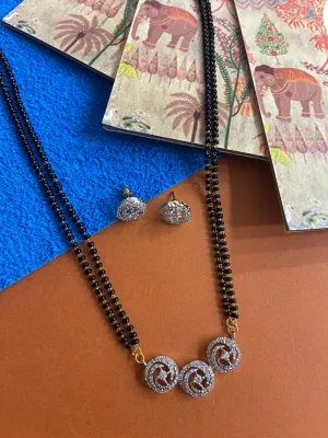 Artificial Short American Diamond Mangalsutra Set Simple Trendy 2 Line Black Beads Chain