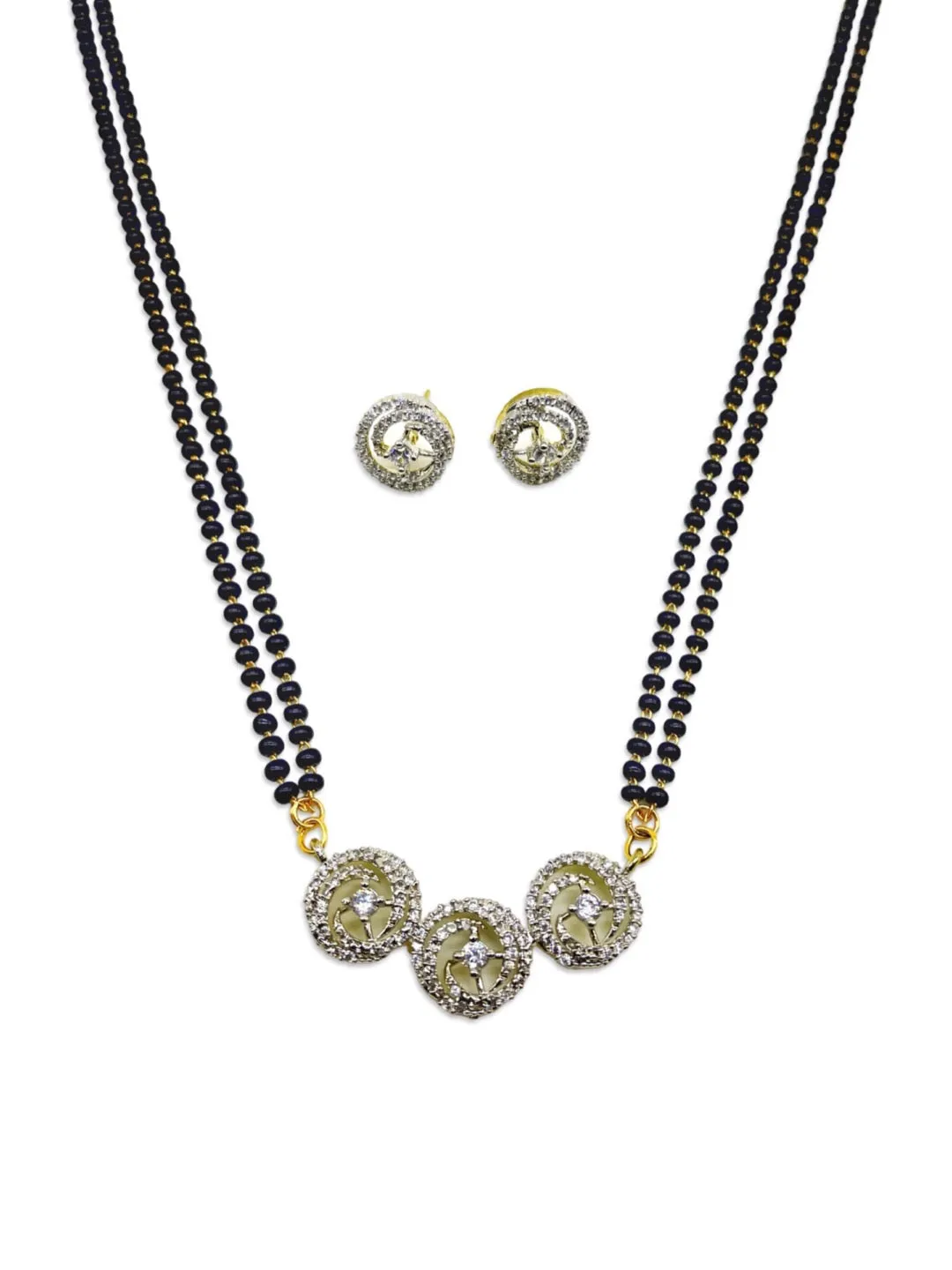 Artificial Short American Diamond Mangalsutra Set Simple Trendy 2 Line Black Beads Chain