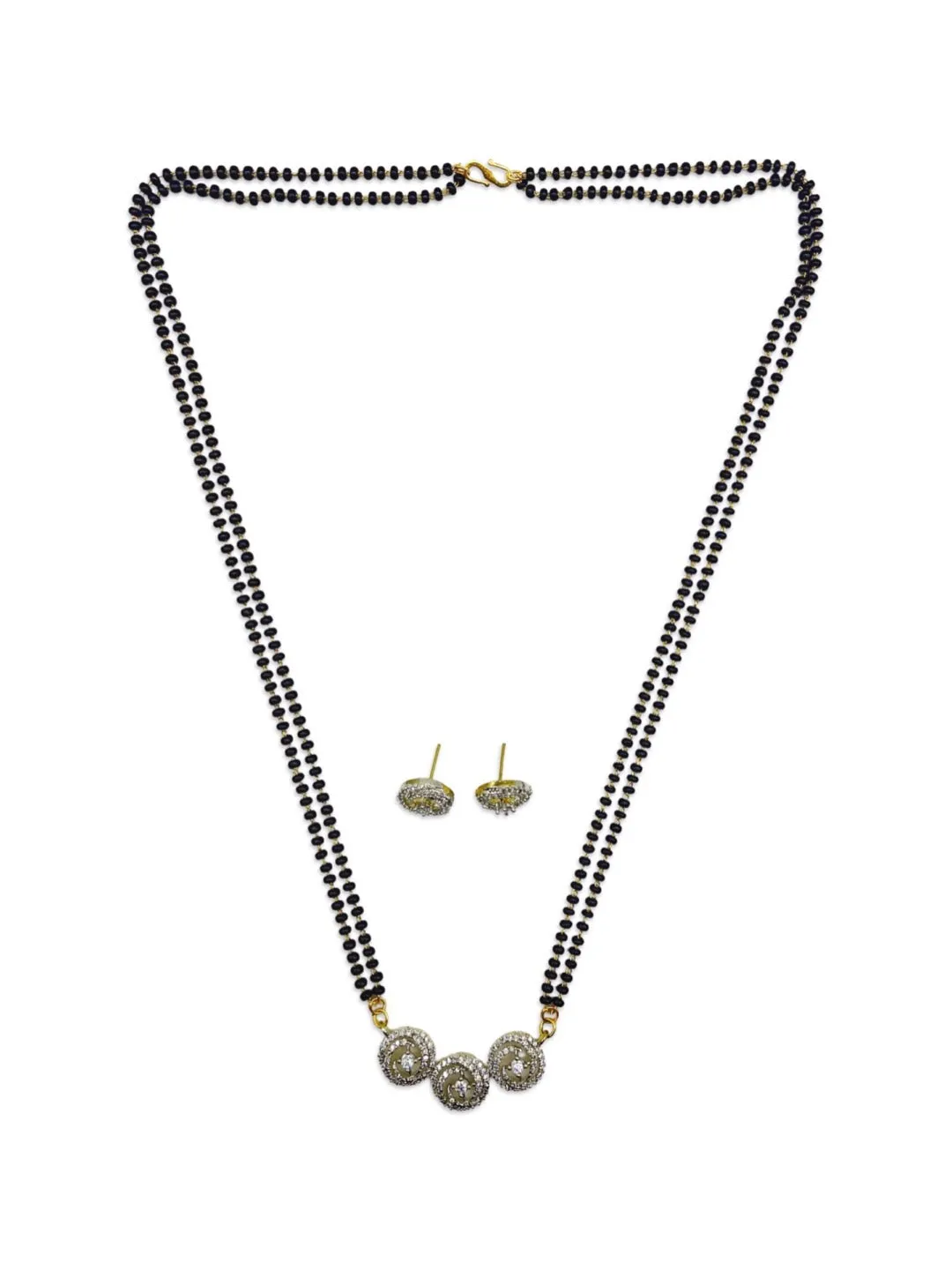 Artificial Short American Diamond Mangalsutra Set Simple Trendy 2 Line Black Beads Chain