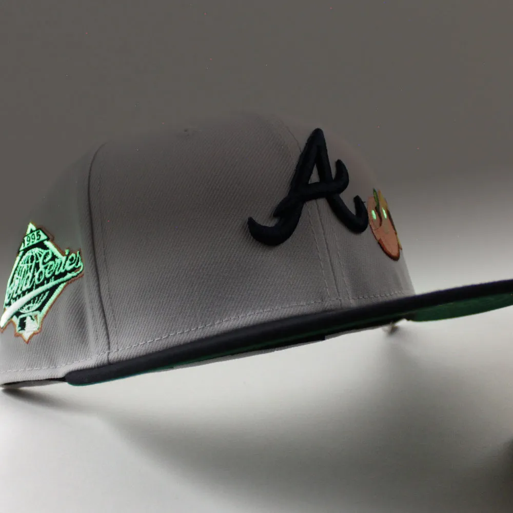 Atlanta Braves 1995 World Series  New Era 59Fifty Fitted Hat (GITD White Navy Green Under Brim)