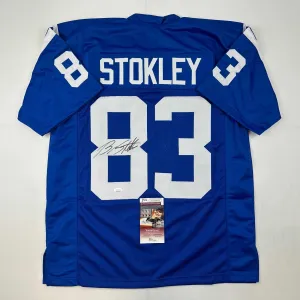 Autographed/Signed Brandon Stokley Indianapolis Blue Football Jersey JSA COA
