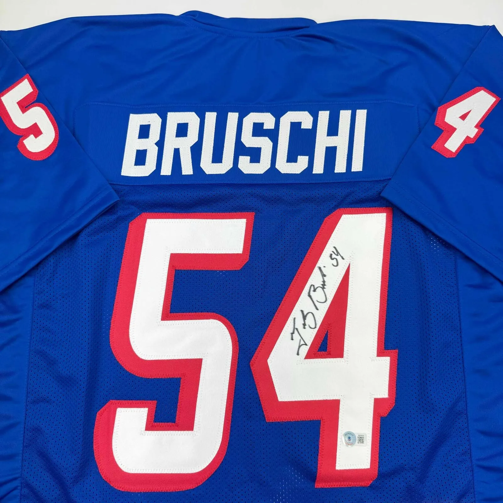 Autographed/Signed Tedy Bruschi New England Retro Blue Football Jersey BAS COA