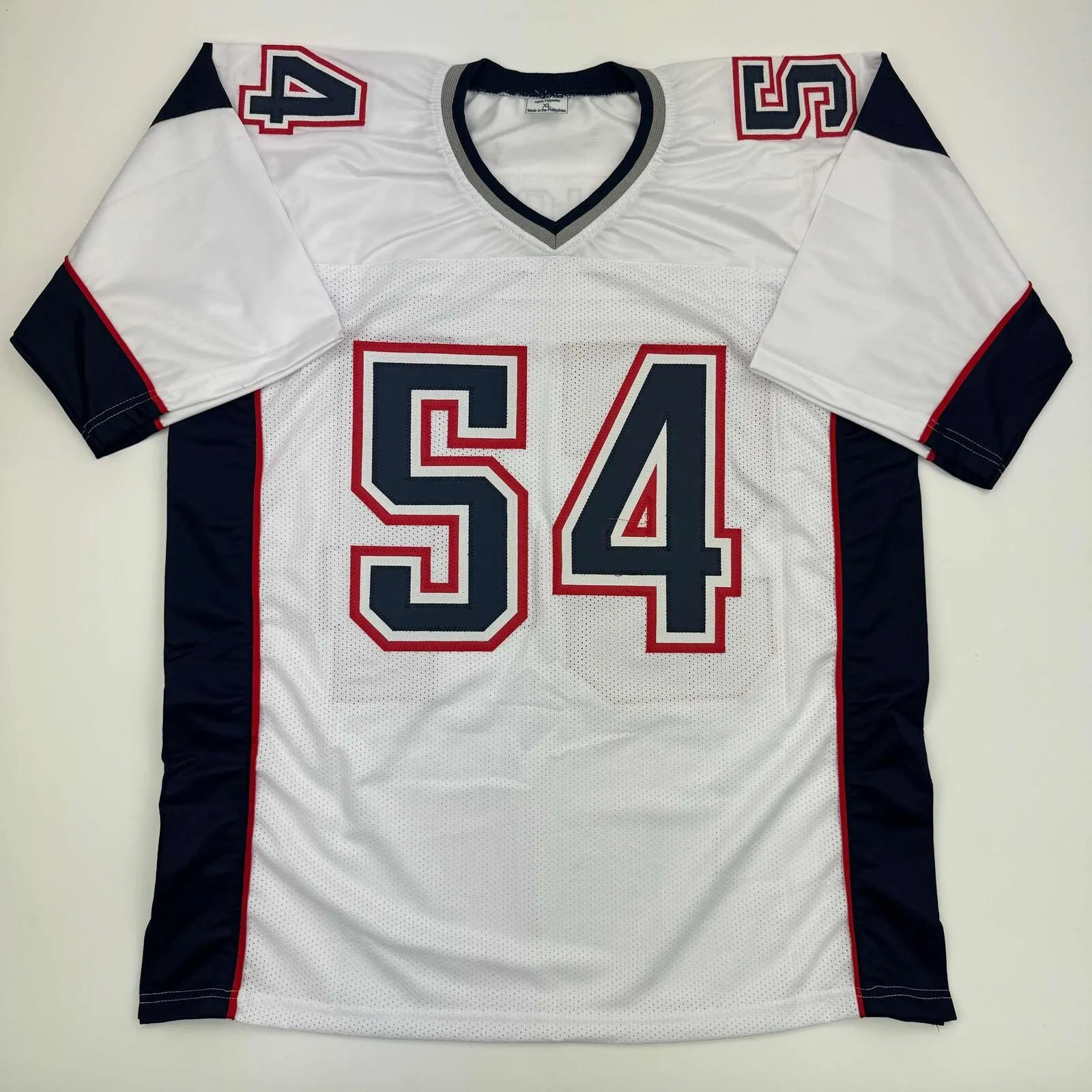 Autographed/Signed Tedy Bruschi New England White Football Jersey Beckett COA