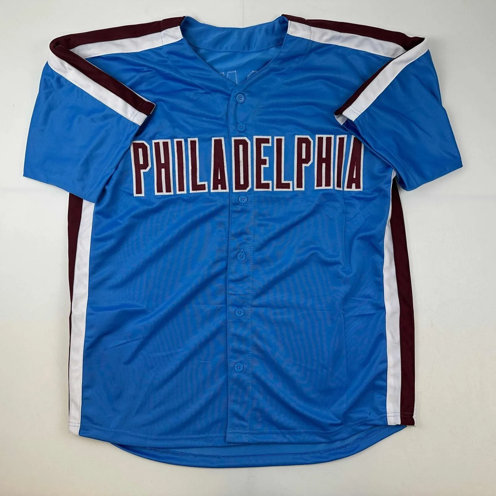 Autographed/Signed Trea Turner Philadelphia Blue Retro Jersey Beckett BAS COA