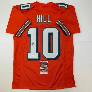 Autographed/Signed Tyreek Hill Miami Orange Retro Football Jersey JSA COA