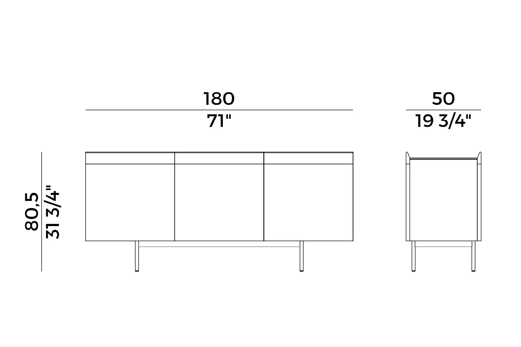 Avant - Sideboard with Bronzed Brass Base and Ash or Canaletto Walnut Frame with 3 doors (884/MB1-180)