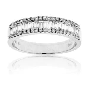 Baguette Diamond & Double Row Round Diamond Ring