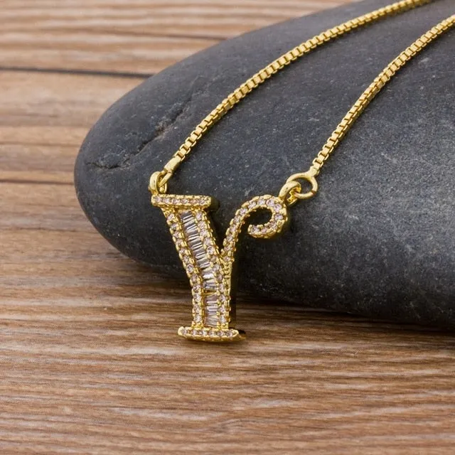 Baguette Initial Letter Necklace