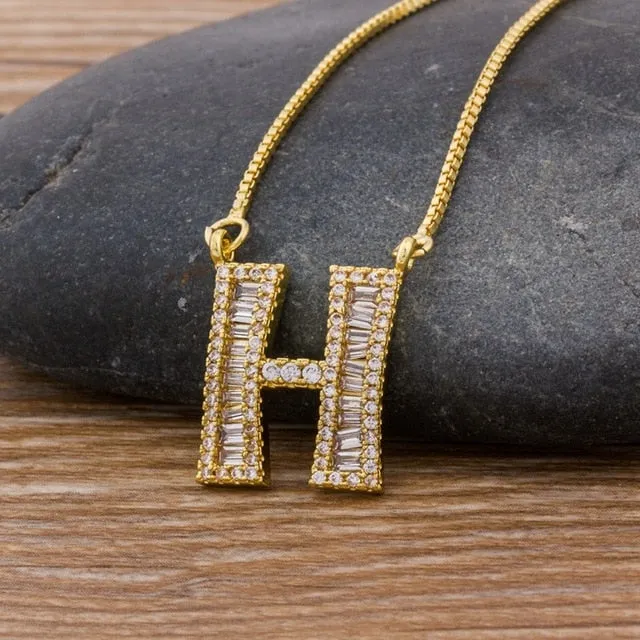 Baguette Initial Letter Necklace