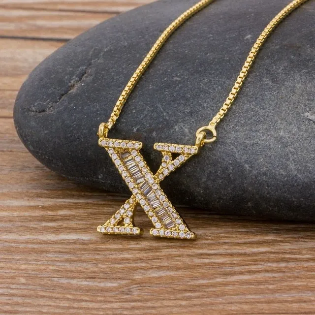 Baguette Initial Letter Necklace