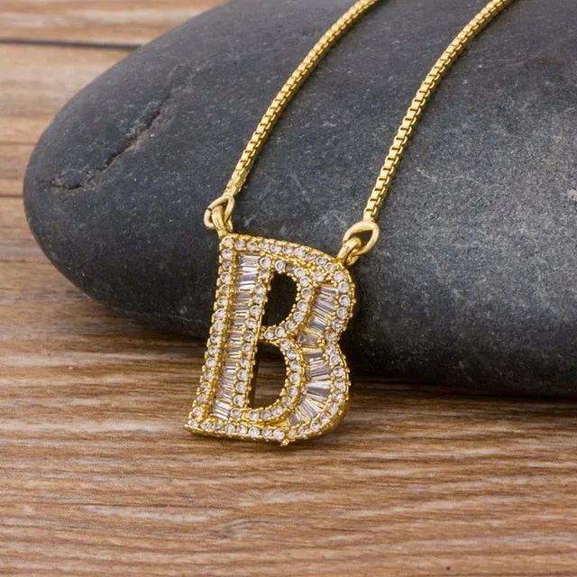 Baguette Initial Letter Necklace