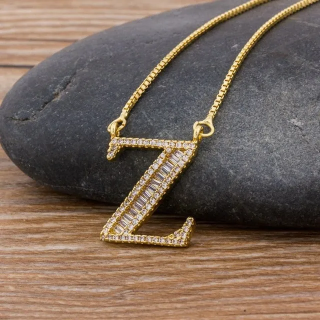 Baguette Initial Letter Necklace