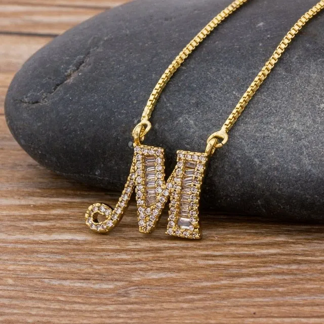 Baguette Initial Letter Necklace