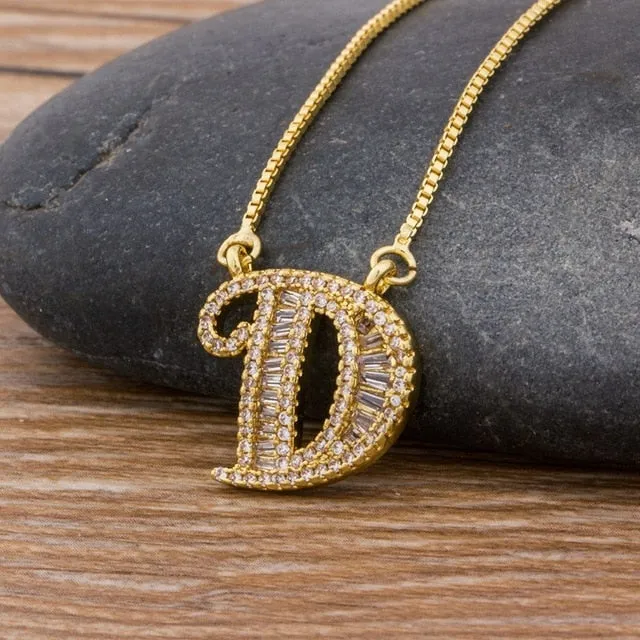 Baguette Initial Letter Necklace