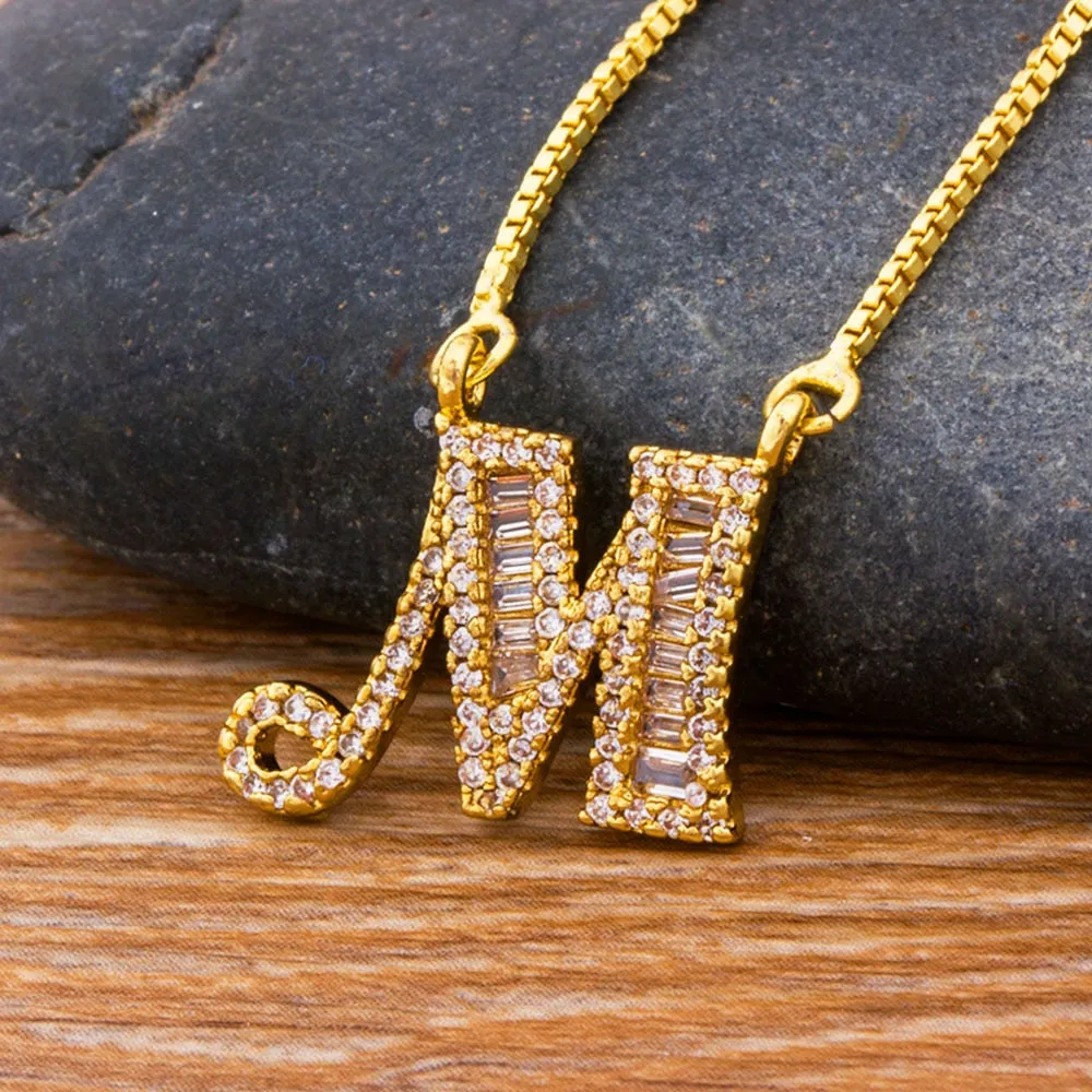 Baguette Initial Letter Necklace