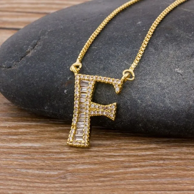 Baguette Initial Letter Necklace