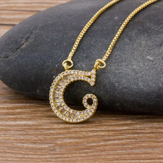 Baguette Initial Letter Necklace