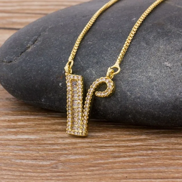 Baguette Initial Letter Necklace