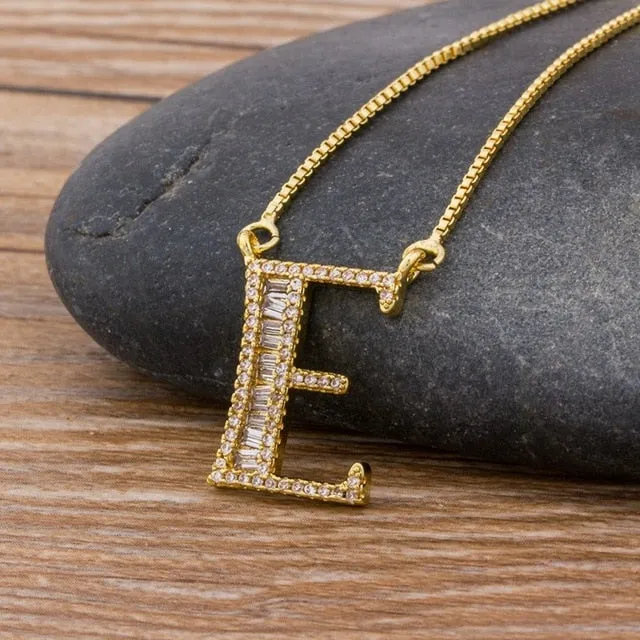 Baguette Initial Letter Necklace