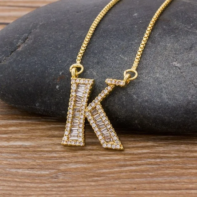 Baguette Initial Letter Necklace