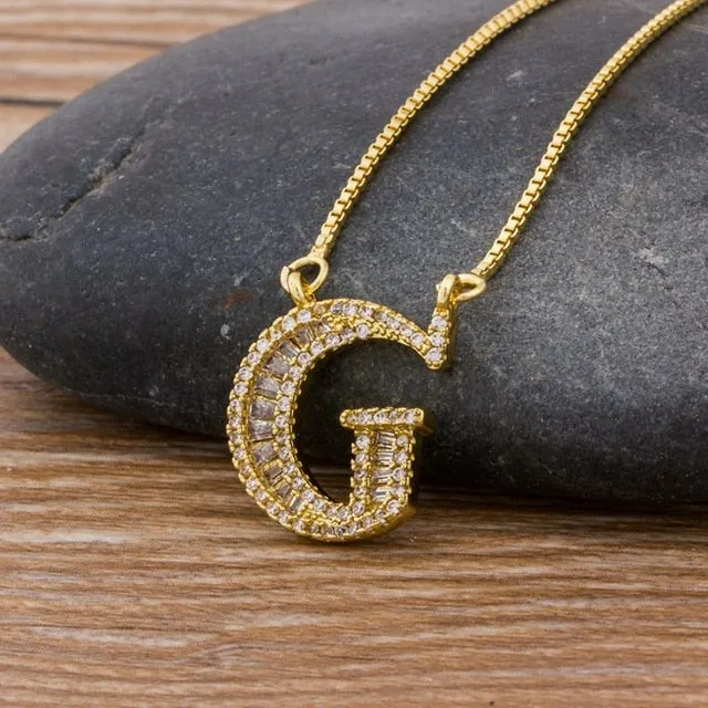 Baguette Initial Letter Necklace