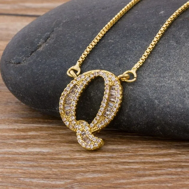 Baguette Initial Letter Necklace
