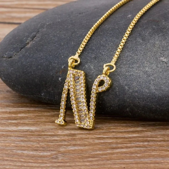 Baguette Initial Letter Necklace