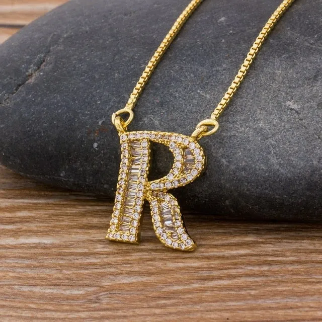 Baguette Initial Letter Necklace