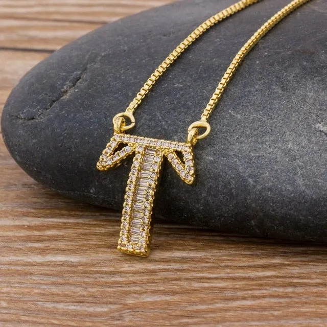 Baguette Initial Letter Necklace