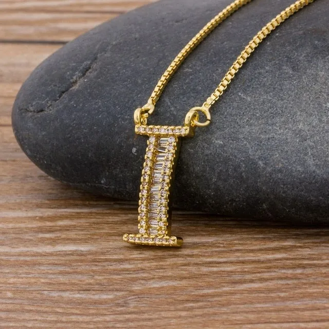 Baguette Initial Letter Necklace