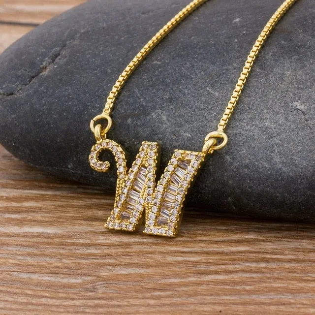 Baguette Initial Letter Necklace