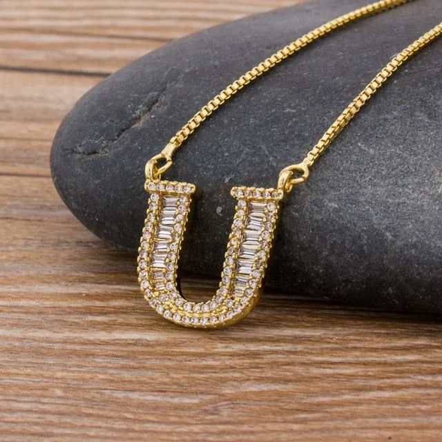 Baguette Initial Letter Necklace
