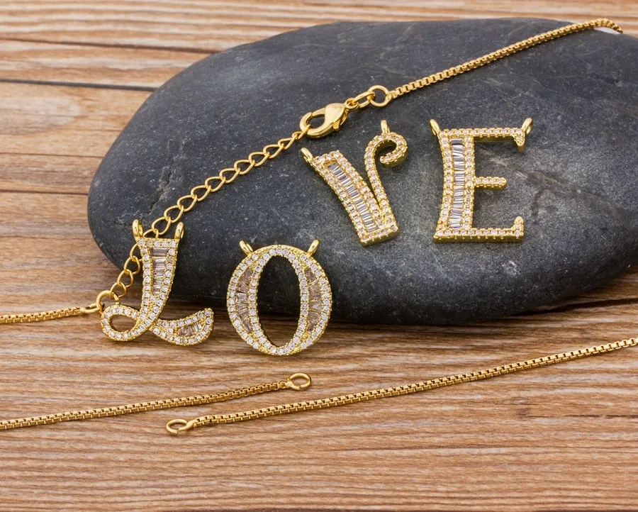 Baguette Initial Letter Necklace