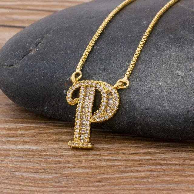 Baguette Initial Letter Necklace