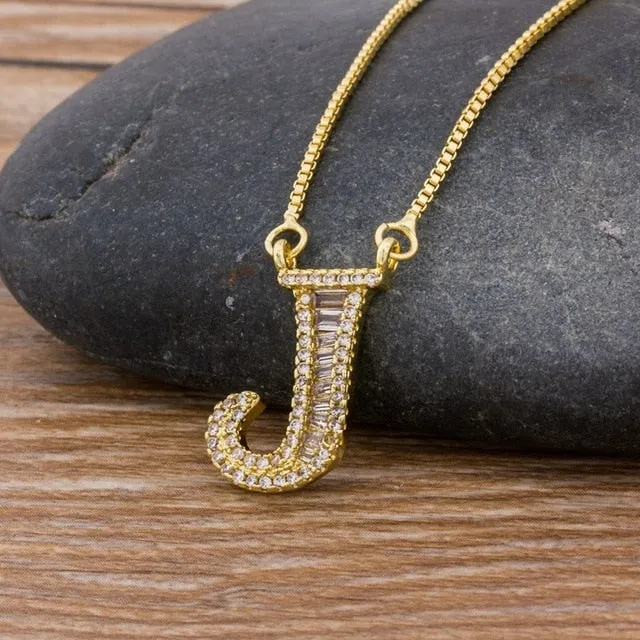 Baguette Initial Letter Necklace