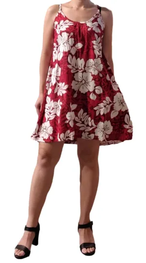 Bali Dress Short - Hibiscus - Red - Batik