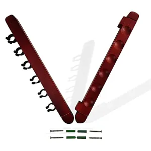 BALIKEN 2-Piece Billiard Pool Wall Mount Holds 6 Cue Sticks Solid Natural Wood Rack