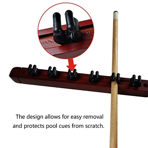 BALIKEN 2-Piece Billiard Pool Wall Mount Holds 6 Cue Sticks Solid Natural Wood Rack