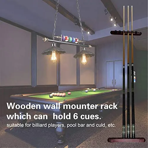 BALIKEN 2-Piece Billiard Pool Wall Mount Holds 6 Cue Sticks Solid Natural Wood Rack