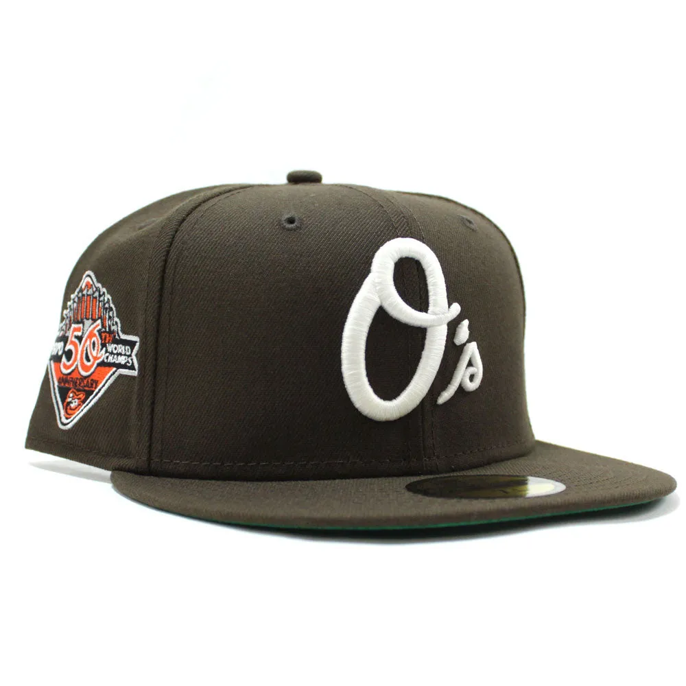 Baltimore Orioles 50TH Anniversary World Series Champs New Era 59Fifty Fitted Hat (Glow in the Dark Walnut Green Under Brim)