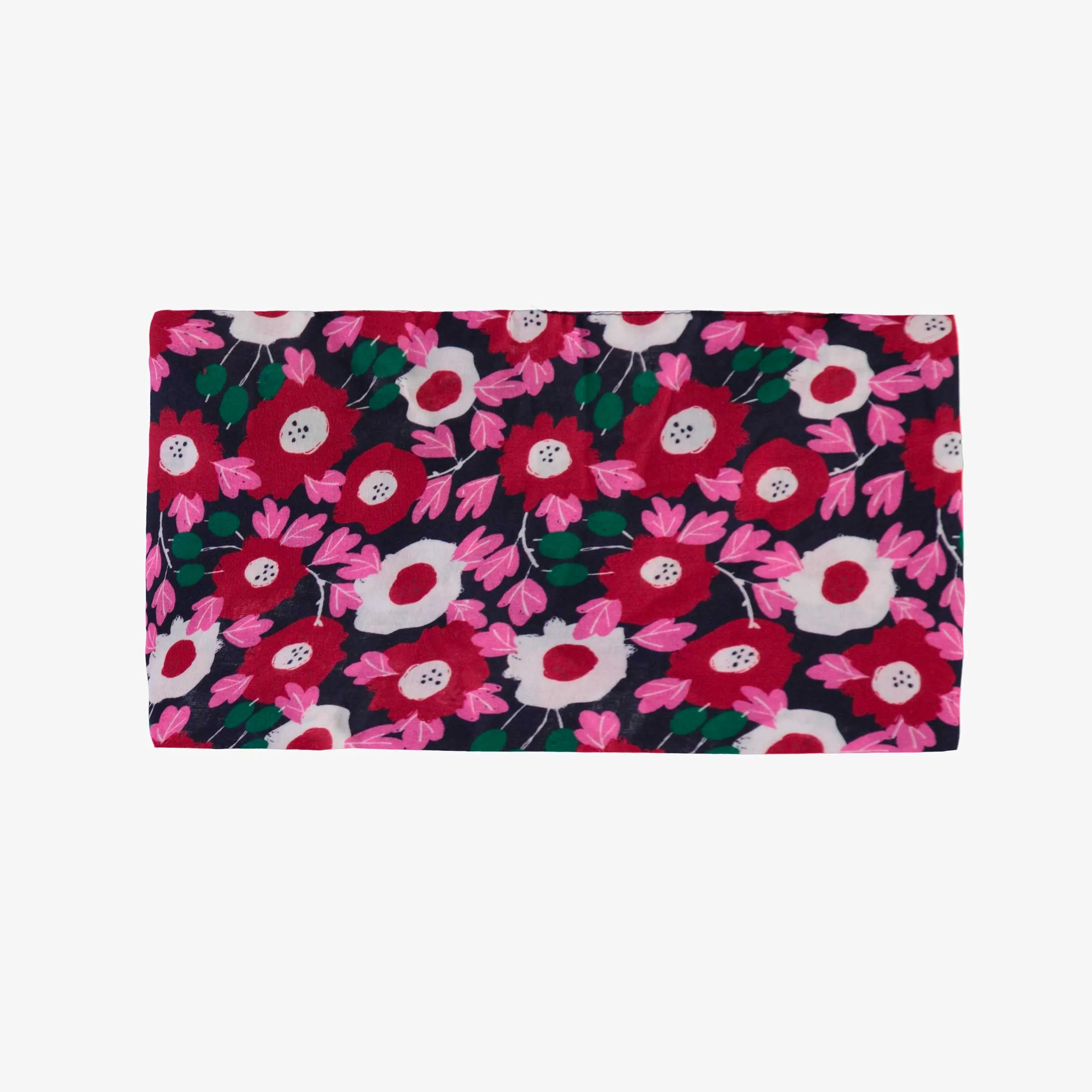 Bandeau rouge et vert fleuri avec noeud en voile, enfant || Flowery red and green headband in cotton veil with bow, child