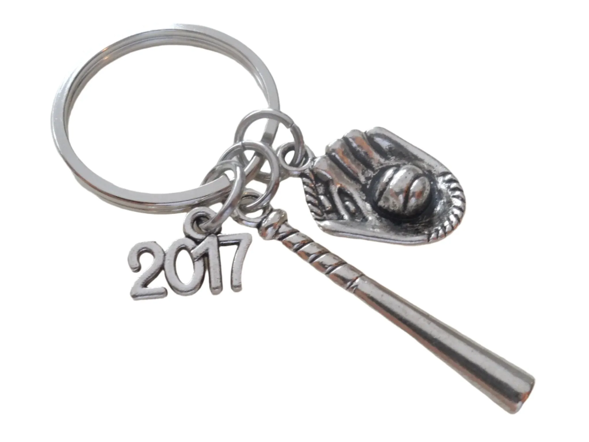 Baseball Bat and Mitt Keychain and 2017 Charm - Glad to Have You on Our Team Keychain