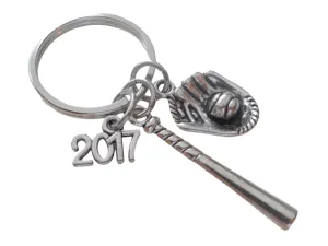 Baseball Bat and Mitt Keychain and 2017 Charm - Glad to Have You on Our Team Keychain
