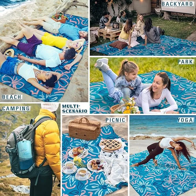 Beach Blanket Sandproof Waterproof 78''×81''1-5 Adults Oversized,Compact Lightweight Durable Beach Mat for Travel Camping Hiking Picnic Blanket