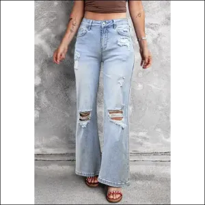 Beau Blue Distressed Flare Jeans: Feeling  Good in Needful Things.👖🔥 Light Wash