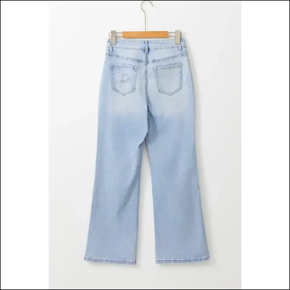 Beau Blue Distressed Flare Jeans: Feeling  Good in Needful Things.👖🔥 Light Wash