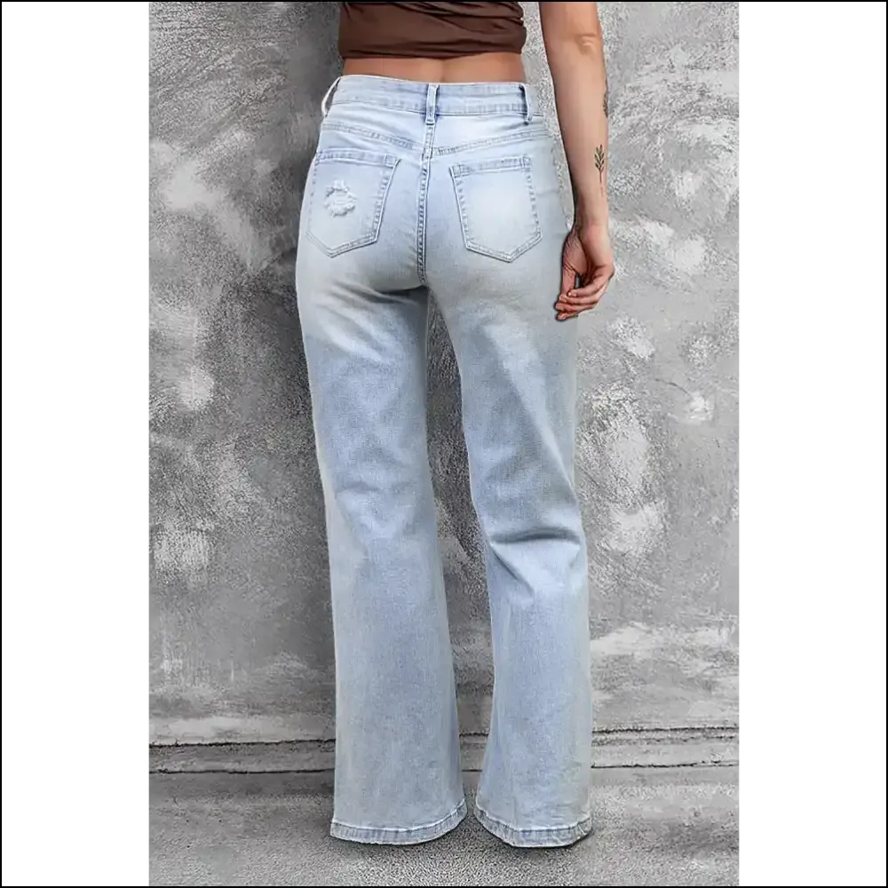 Beau Blue Distressed Flare Jeans: Feeling  Good in Needful Things.👖🔥 Light Wash