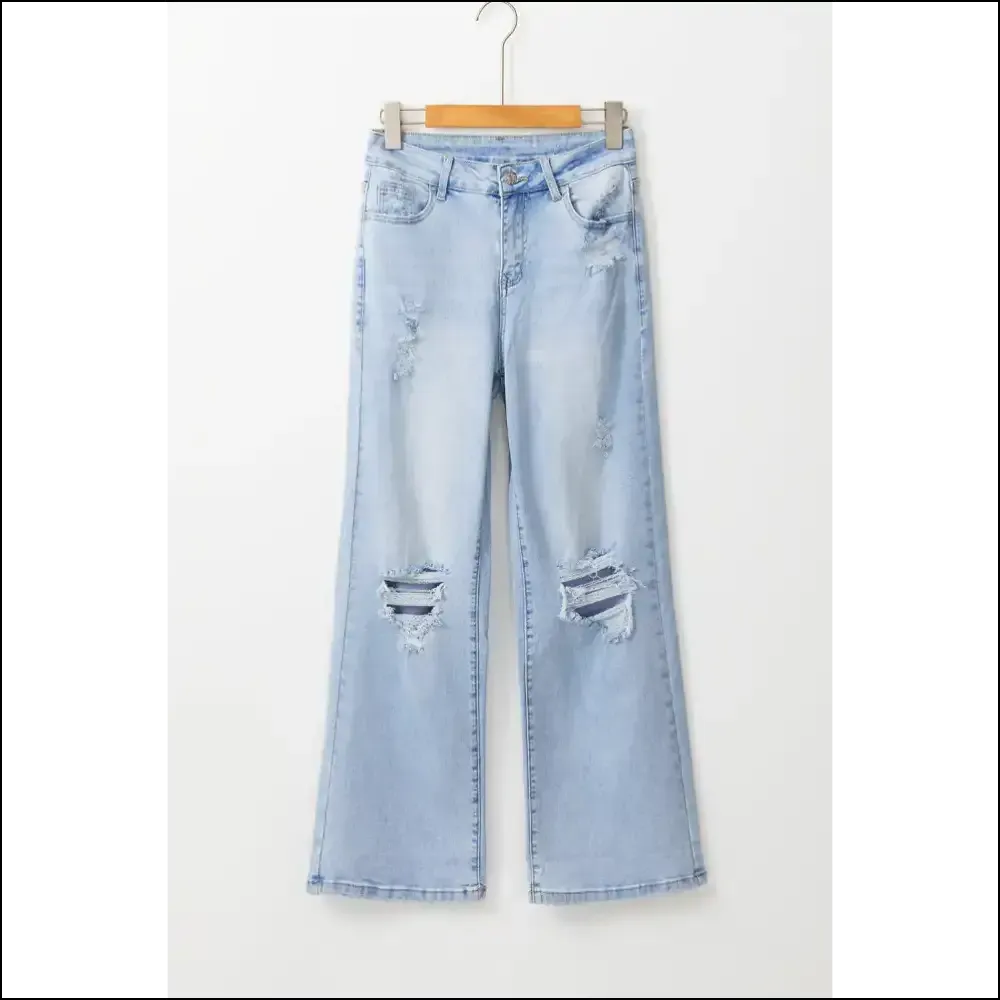 Beau Blue Distressed Flare Jeans: Feeling  Good in Needful Things.👖🔥 Light Wash