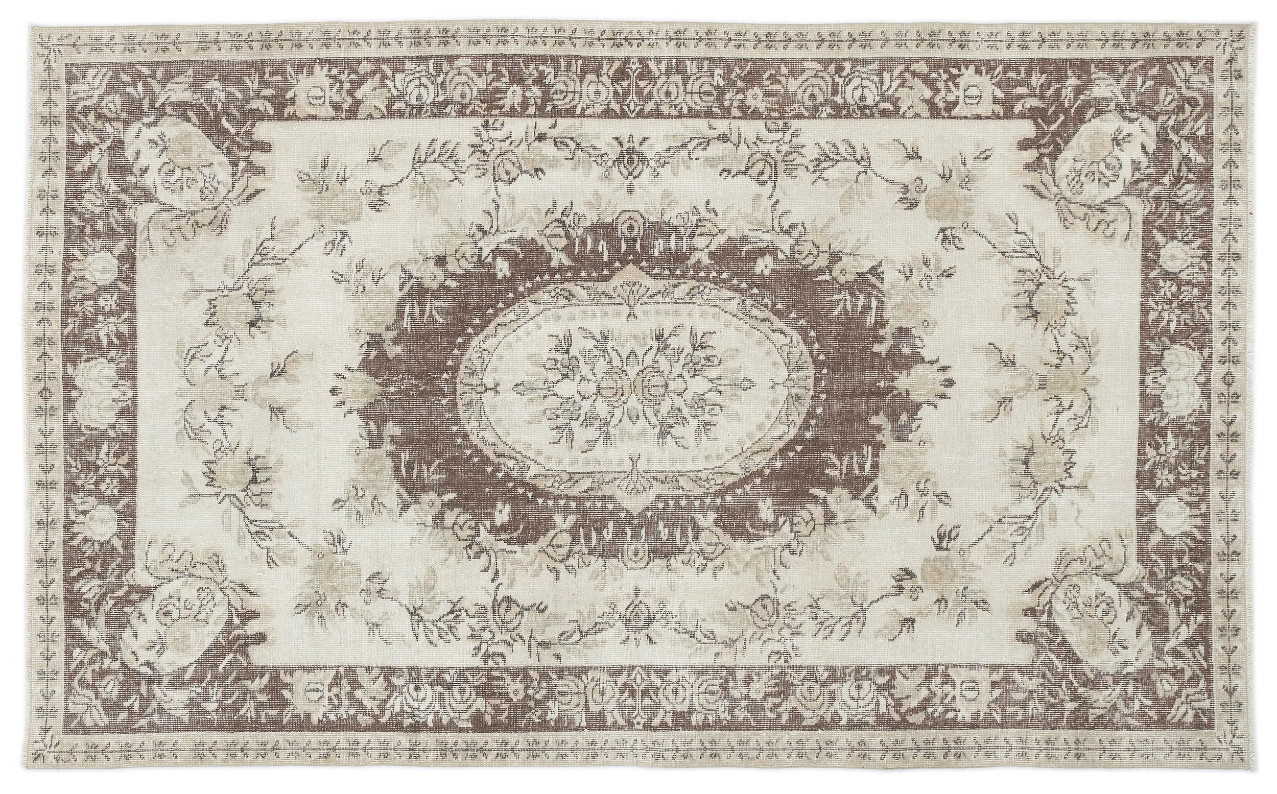Beige Over Dyed Rug | Traditional Design Rug | Turkish Rug | Hand Weaving Rug  | Bedroom Rug | Wool Rug | Vintage Rug | Patterned Rug | Retro Rug | Naturel Rug  | Boho Rug I  5'6'' x 8'11'' ft 167 x 273 cm