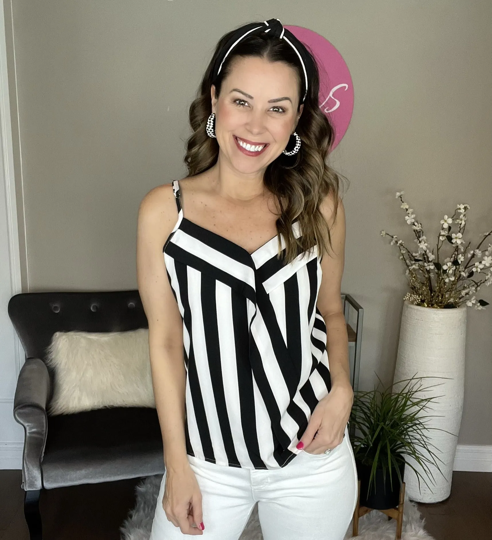 Black and White Stripe Print Cami Top